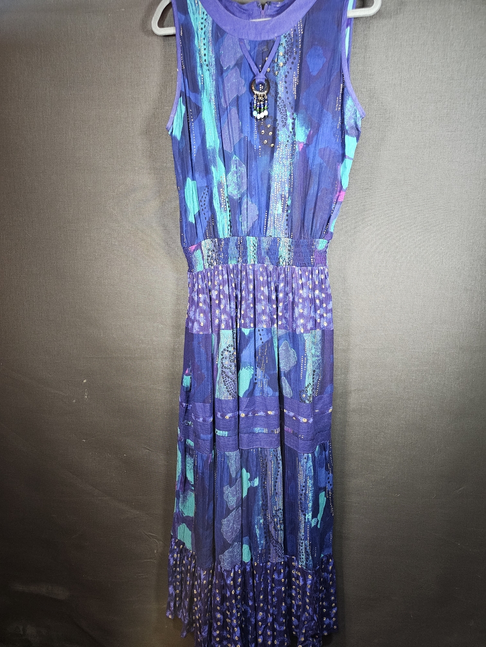 VTG Karin Stevens Purple & Teal Patterned Sleeveless Maxi Dress